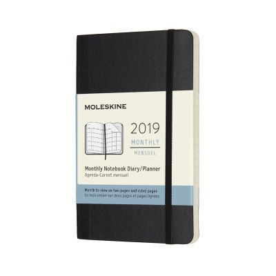2019 Moleskine Notebook Black Pocket Monthly 12-month Diary Soft