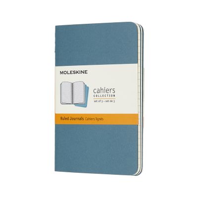 Set Of 3 Moleskine Pocket Ruled Cahier Journals: Brisk Blue