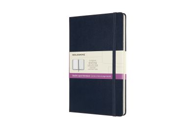 Moleskine Large Double Layout Plain and Ruled Hardcover Notebook: Sapphire Blue