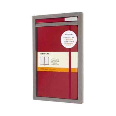 Moleskine Large Ruled Red Notebook Hard And Roller Gel Pen .7mm Medium Tip