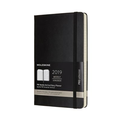 2019 Moleskine Vertical Black Large Weekly Pro Planner 12-month Hard