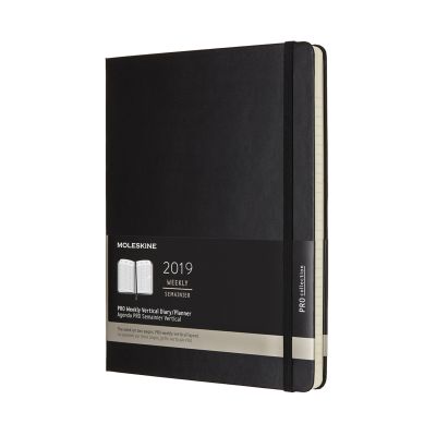 2019 Moleskine Vertical Black Extra Large Weekly Pro Planner 12-month Hard