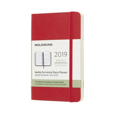 2019 Moleskine Horizontal Scarlet Red Pocket Weekly 12-month Diary Soft